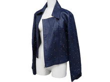 Load image into Gallery viewer, CHANEL シャネル レザージャケット P55955C00294 ラムスキン コットン ネイビー レッド グリーン 36 美品 中古 50733