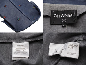 CHANEL シャネル レザージャケット P55955C00294 ラムスキン コットン ネイビー レッド グリーン 36 美品 中古 50733