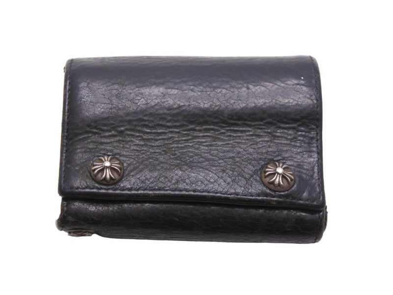 CHROME HEARTS クロムハーツ 三つ折り財布 CHプラス シルバー金具 ブラック レザー 良品 中古 50751