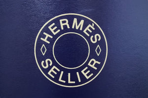 HERMES エルメス サドルボックス セリエライン ラージサイズ ネイビー シルバー インテリア 収納 置物 美品 中古 50875
