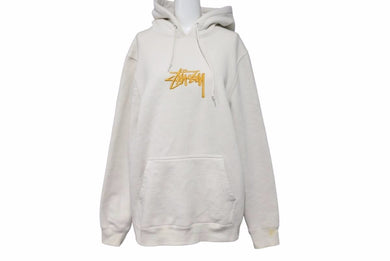 STUSSY パーカー ステューシー デカロゴ 刺繍 ゴールド アイボリー Sサイズ ストリート スケート 中古 50923