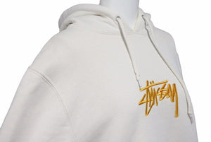 STUSSY パーカー ステューシー デカロゴ 刺繍 ゴールド アイボリー Sサイズ ストリート スケート 中古 50923