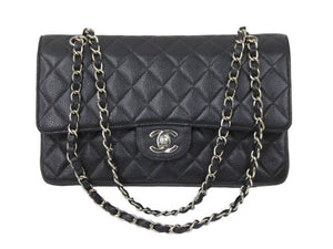 極美品 CHANEL マトラッセWフラップチェーンショルダー 6番台 25cm ショルダーバッグ ブラック×シルバー金具 中古 50931