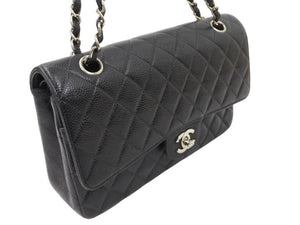 極美品 CHANEL マトラッセWフラップチェーンショルダー 6番台 25cm ショルダーバッグ ブラック×シルバー金具 中古 50931