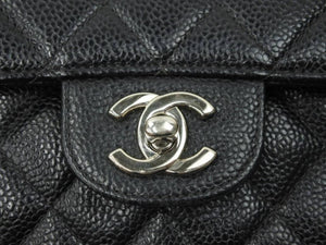 極美品 CHANEL マトラッセWフラップチェーンショルダー 6番台 25cm ショルダーバッグ ブラック×シルバー金具 中古 50931