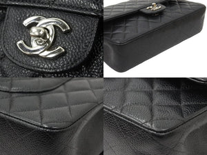 極美品 CHANEL マトラッセWフラップチェーンショルダー 6番台 25cm ショルダーバッグ ブラック×シルバー金具 中古 50931