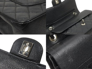 極美品 CHANEL マトラッセWフラップチェーンショルダー 6番台 25cm ショルダーバッグ ブラック×シルバー金具 中古 50931
