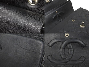 極美品 CHANEL マトラッセWフラップチェーンショルダー 6番台 25cm ショルダーバッグ ブラック×シルバー金具 中古 50931