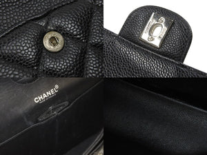 極美品 CHANEL マトラッセWフラップチェーンショルダー 6番台 25cm ショルダーバッグ ブラック×シルバー金具 中古 50931