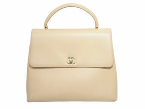 CHANEL シャネル ハンドバッグ キャビアスキン 鞄 ロゴ ココマーク ブラウン 6番台 ゴールド金具 中古 50989
