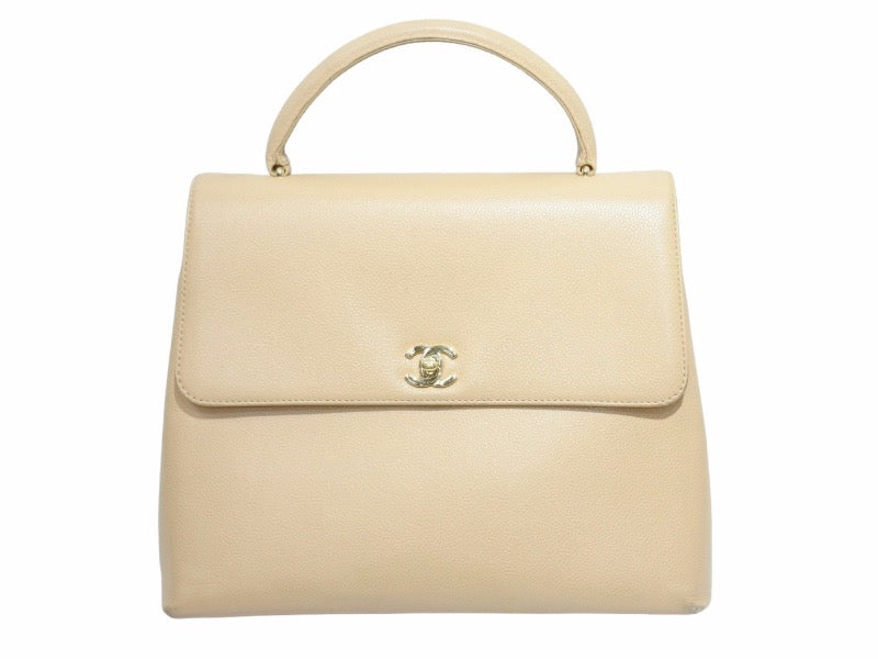 CHANEL シャネル ハンドバッグ キャビアスキン 鞄 ロゴ ココマーク ブラウン 6番台 ゴールド金具 中古 50989