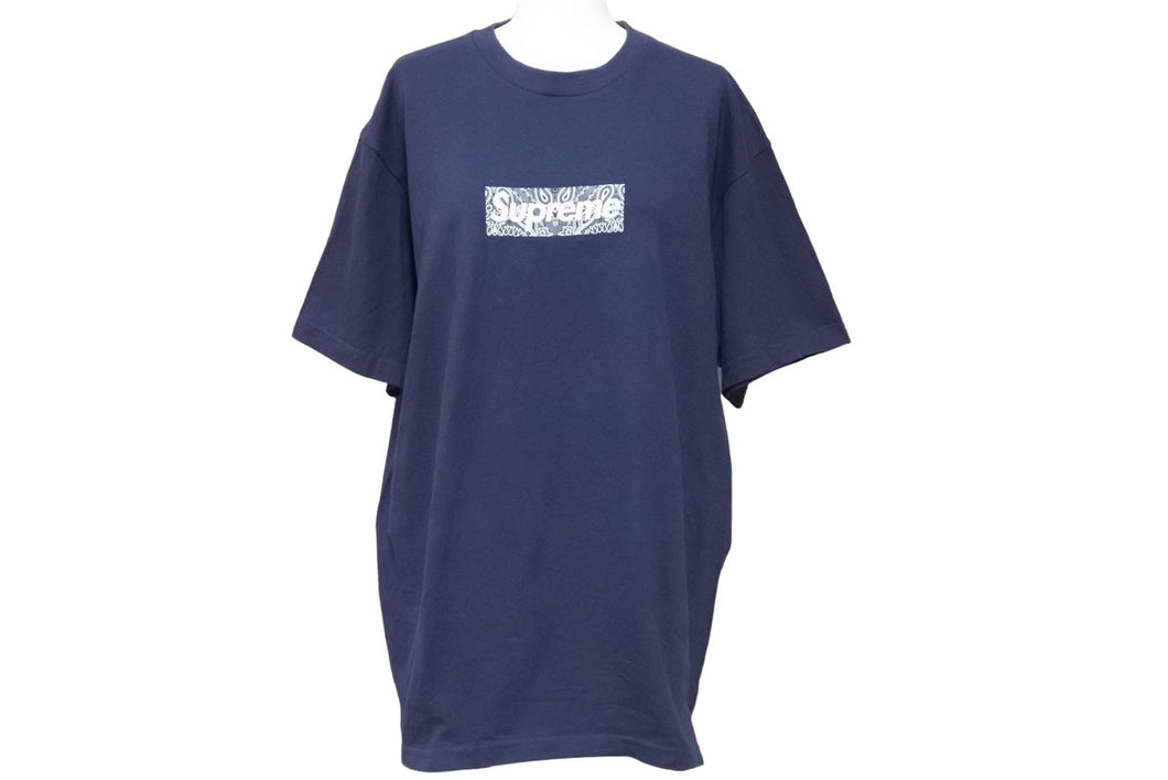 Supreme シュプリーム 半袖Ｔシャツ トップス バンダナボックスロゴ コットン ネイビー サイズL 美品 中古 51030