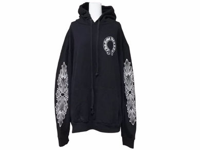 CHROME HEARTS クロムハーツ パーカー ホースシュー 両袖プリント ブラック コットン サイズL 美品 中古 51035