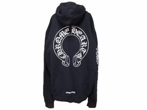 CHROME HEARTS クロムハーツ パーカー ホースシュー 両袖プリント ブラック コットン サイズL 美品 中古 51035