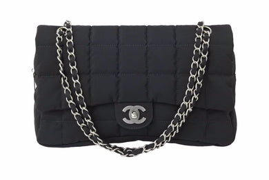 CHANEL シャネル マトラッセ チョコバー ショルダーバッグ 7番台 ココマーク ナイロン ブラック シルバー金具 美品 中古 51078