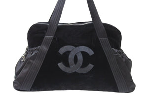 CHANEL シャネル ココマーク ミニボストンバッグ ハンドバッグ 9番台 サテン ファー ブラック シルバー金具 美品 中古 51079