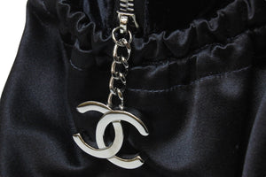 CHANEL シャネル ココマーク ミニボストンバッグ ハンドバッグ 9番台 サテン ファー ブラック シルバー金具 美品 中古 51079