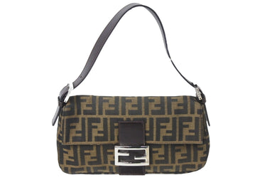 FENDI フェンディ ハンドバッグ スッカ マンマハケット キャンハス 26424 レザー シルバー金具 ブラウン 美品 中古 51085
