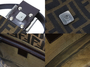 FENDI フェンディ ハンドバッグ スッカ マンマハケット キャンハス 26424 レザー シルバー金具 ブラウン 美品 中古 51085