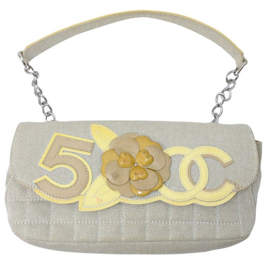 CHANEL シャネル ショルダーバッグ No.5 カメリア ココマーク 10番台 キャンバス パテントレザー イエロー ベージュ 良品 中古51125