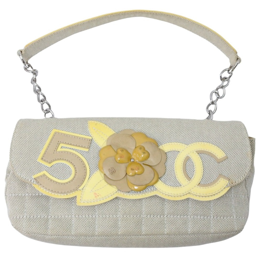 CHANEL シャネル ショルダーバッグ No.5 カメリア ココマーク 10番台 キャンバス パテントレザー イエロー ベージュ 良品 中古51125