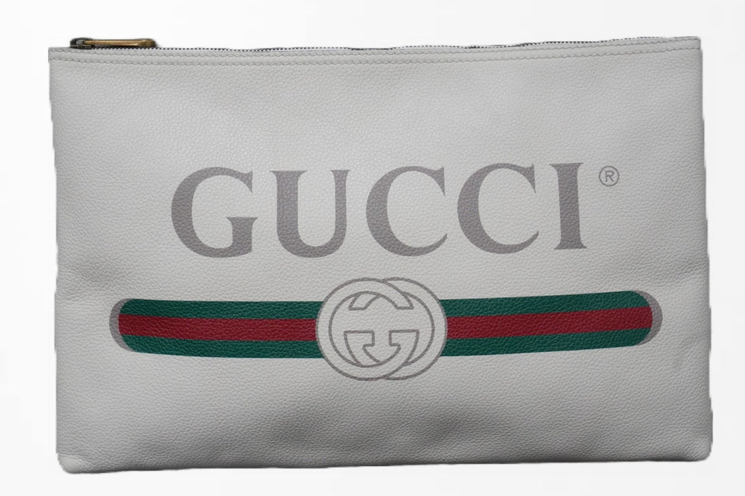 GUCCI グッチ クラッチバッグ ブランドヴィンテージロゴ H023872322 レザー ホワイト レッド グリーン ゴールド 美品 中古 51183