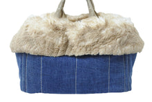 Load image into Gallery viewer, PRADA プラダ カナパ トートバッグ ハンドバッグ BN2182 デニム フェイクファー ブルー ベージュ ゴールド金具 美品 中古 51209