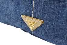 Load image into Gallery viewer, PRADA プラダ カナパ トートバッグ ハンドバッグ BN2182 デニム フェイクファー ブルー ベージュ ゴールド金具 美品 中古 51209