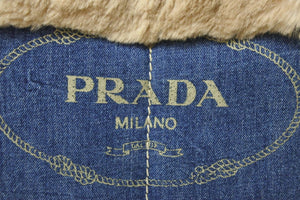 PRADA プラダ カナパ トートバッグ ハンドバッグ BN2182 デニム フェイクファー ブルー ベージュ ゴールド金具 美品 中古 51209