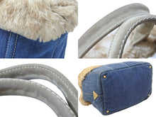Load image into Gallery viewer, PRADA プラダ カナパ トートバッグ ハンドバッグ BN2182 デニム フェイクファー ブルー ベージュ ゴールド金具 美品 中古 51209