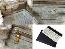 Load image into Gallery viewer, PRADA プラダ カナパ トートバッグ ハンドバッグ BN2182 デニム フェイクファー ブルー ベージュ ゴールド金具 美品 中古 51209