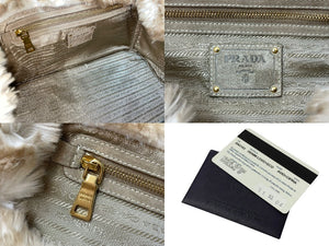 PRADA プラダ カナパ トートバッグ ハンドバッグ BN2182 デニム フェイクファー ブルー ベージュ ゴールド金具 美品 中古 51209