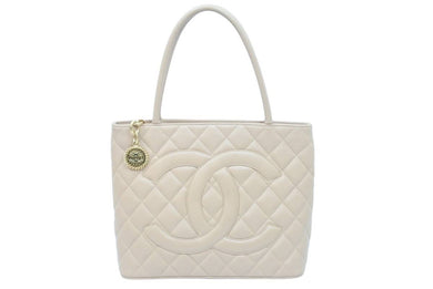CHANEL シャネル 復刻トート 8番台 ハンドバッグ ココマーク キャビアスキン ベージュ シルバー金具 美品 中古 51230