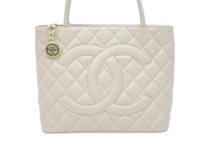 CHANEL シャネル 復刻トート 8番台 ハンドバッグ ココマーク キャビアスキン ベージュ シルバー金具 美品 中古 51230