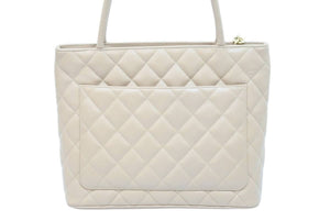CHANEL シャネル 復刻トート 8番台 ハンドバッグ ココマーク キャビアスキン ベージュ シルバー金具 美品 中古 51230