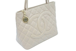 CHANEL シャネル 復刻トート 8番台 ハンドバッグ ココマーク キャビアスキン ベージュ シルバー金具 美品 中古 51230