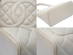 CHANEL シャネル 復刻トート 8番台 ハンドバッグ ココマーク キャビアスキン ベージュ シルバー金具 美品 中古 51230