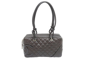CHANEL シャネル カンボンライン ボーリング ハンドバッグ ワンショルダー ココマーク ブラウン カーフスキン 美品 中古 51258