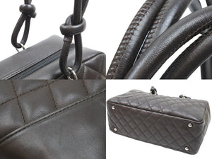 CHANEL シャネル カンボンライン ボーリング ハンドバッグ ワンショルダー ココマーク ブラウン カーフスキン 美品 中古 51258