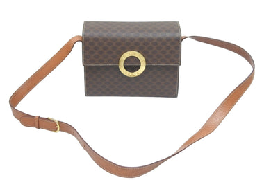 CELINE セリーヌ ショルダーバッグ ブラウン PVCレザー マカダム柄 ブラウン ゴールド金具 美品 中古 51263