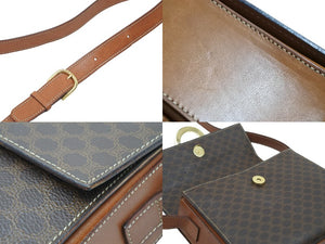 CELINE セリーヌ ショルダーバッグ ブラウン PVCレザー マカダム柄 ブラウン ゴールド金具 美品 中古 51263