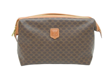 CELINE セリーヌ マカダム柄 化粧ポーチ バニティバッグ MC97/2 イタリア製 PVC レザー ブラウン ゴールド金具 美品 中古 51264