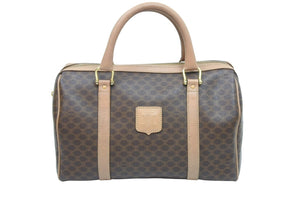 CELINE セリーヌ ヴィンテージ ボストンバッグ ハンドバッグ マカダム柄 ブラウン ゴールド金具 PVC レザー 良品 中古 51265