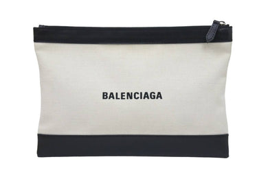 BALENCIAGA バレンシアガ クラッチバッグ ハンドバッグ 373834 9260 U 528147 キャンバスレザー ブラック ベージュ 美品 中古 51273