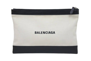 BALENCIAGA バレンシアガ クラッチバッグ ハンドバッグ 373834 9260 U 528147 キャンバスレザー ブラック ベージュ 美品 中古 51273