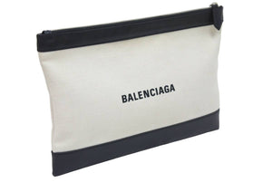BALENCIAGA バレンシアガ クラッチバッグ ハンドバッグ 373834 9260 U 528147 キャンバスレザー ブラック ベージュ 美品 中古 51273
