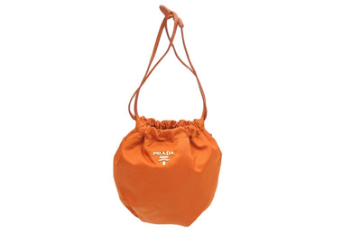 極美品 PRADA プラダ ミニバッグ ポーチ オレンジ ナイロン レザー ゴールド金具 イタリア製 中古 51288
