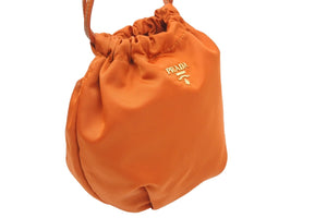 極美品 PRADA プラダ ミニバッグ ポーチ オレンジ ナイロン レザー ゴールド金具 イタリア製 中古 51288