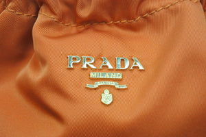 極美品 PRADA プラダ ミニバッグ ポーチ オレンジ ナイロン レザー ゴールド金具 イタリア製 中古 51288