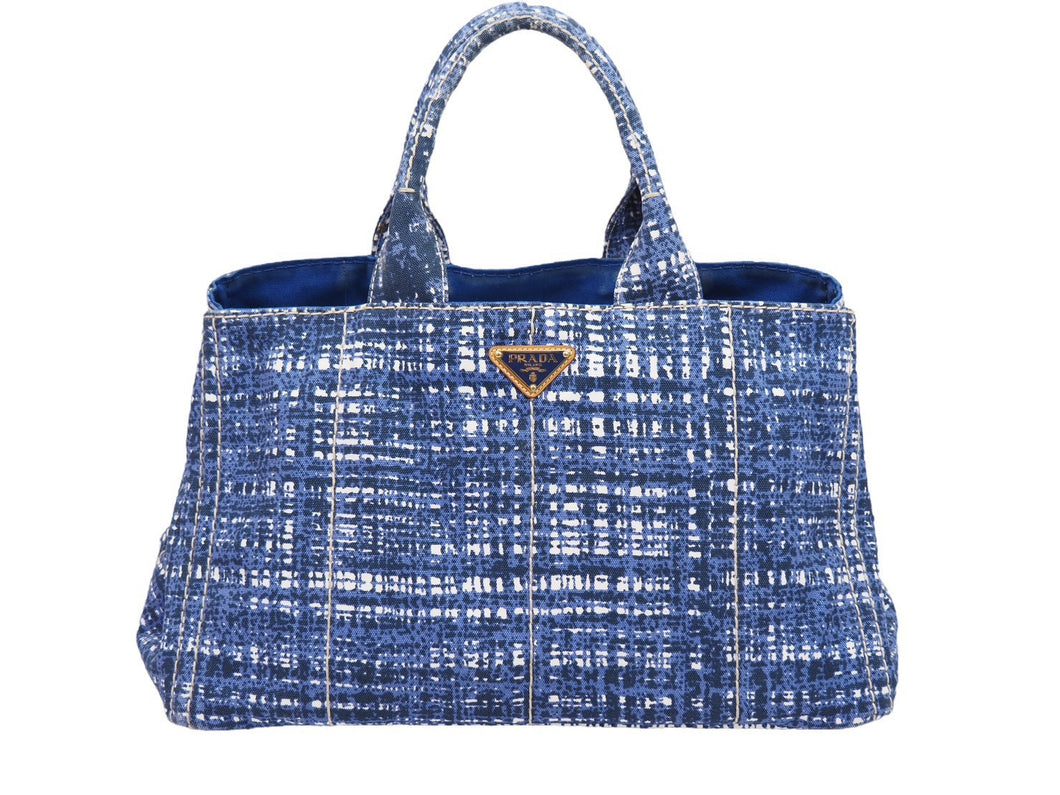PRADA プラダ トートバッグ ハンドバッグ B1872B CANAPA STAMPATA カナパ ブルー ゴールド金具 良品 中古 51290